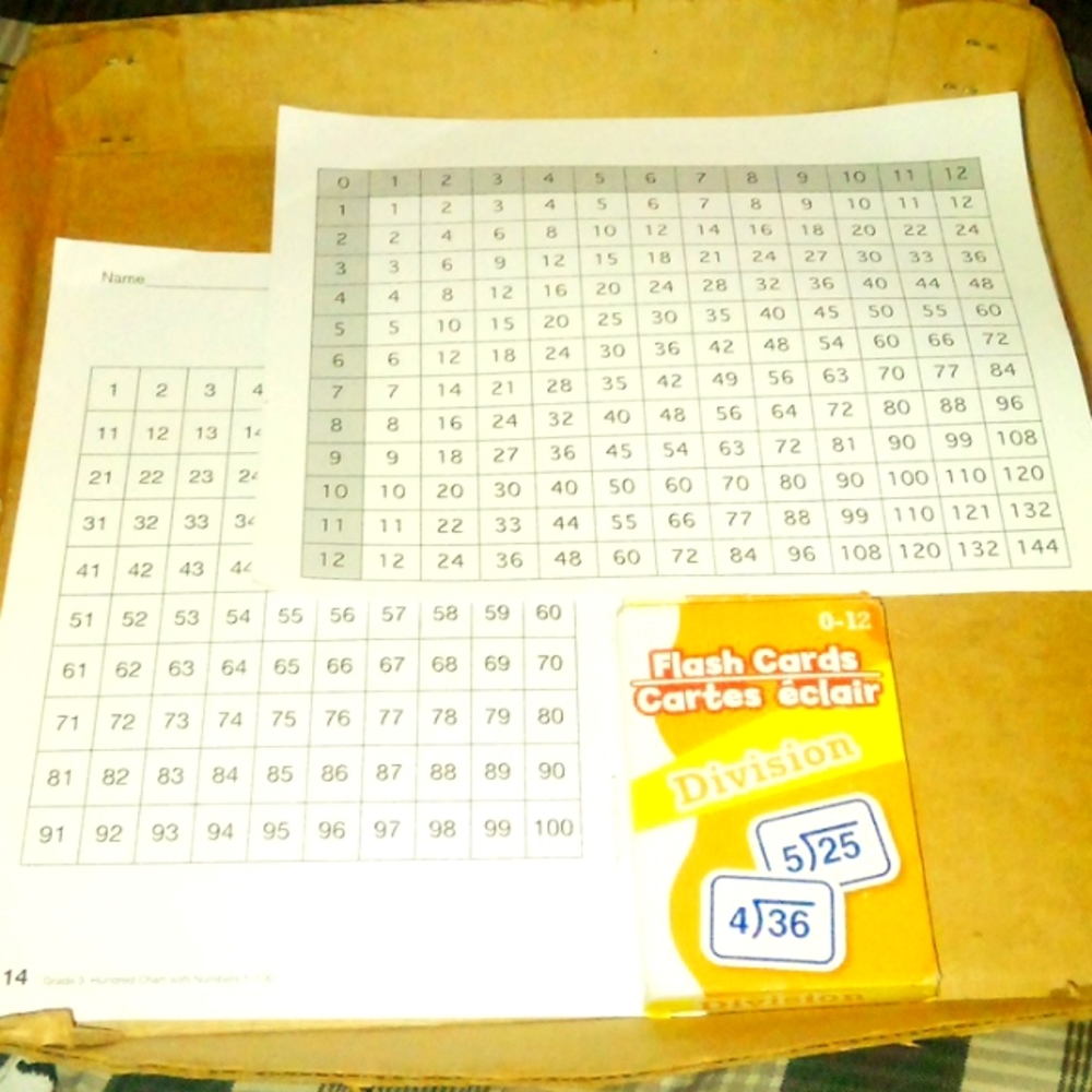 Basic counting 1-100 chart + 0-12 division learning chart + Division flash cards - Picture 1 of 7